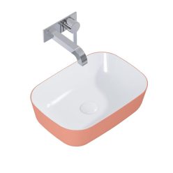   AREZZO design pultra ültethető mosdó RENI 46x33, fényes fehér / matt terra pink