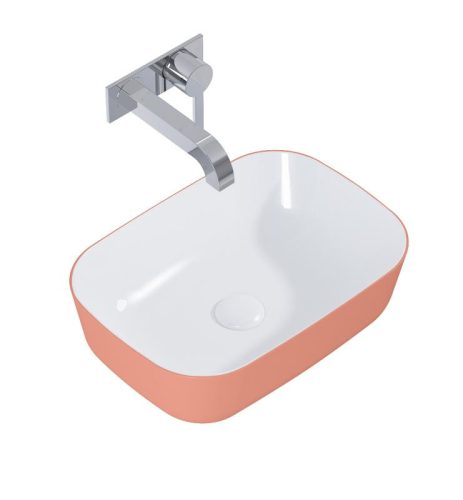 AREZZO design pultra ültethető mosdó RENI 46x33, fényes fehér / matt terra pink