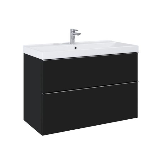 AREZZO design MONTEREY 100 cm-es alsószekrény 2 fiókkal Matt fekete színben, szifonkivágással