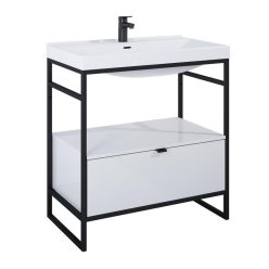   AREZZO design NEBO alsószekrény 80 cm-es, 1 fiókkal, fényes fehér, matt fekete (2 doboz)