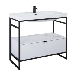  AREZZO design NEBO alsószekrény 100 cm-es, 1 fiókkal, fényes fehér, matt fekete (2 doboz)