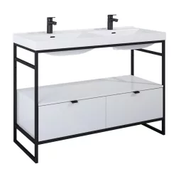   AREZZO design NEBO alsószekrény 120 cm-es, 2 fiókkal, fényes fehér, matt fekete (2 doboz)