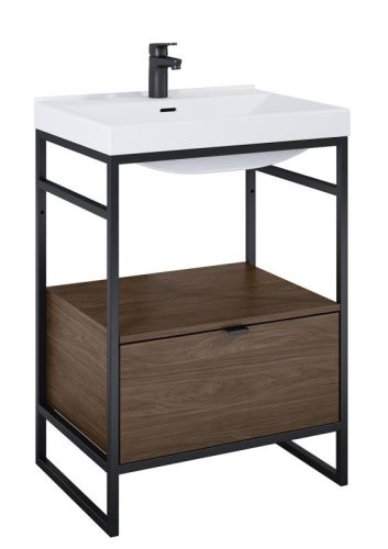 AREZZO design NEBO alsószekrény 60 cm-es, 1 fiókkal, lincoln dió,  matt fekete (2 doboz)