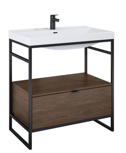 AREZZO design NEBO alsószekrény 80 cm-es, 1 fiókkal, lincoln dió, matt fekete (2 doboz)