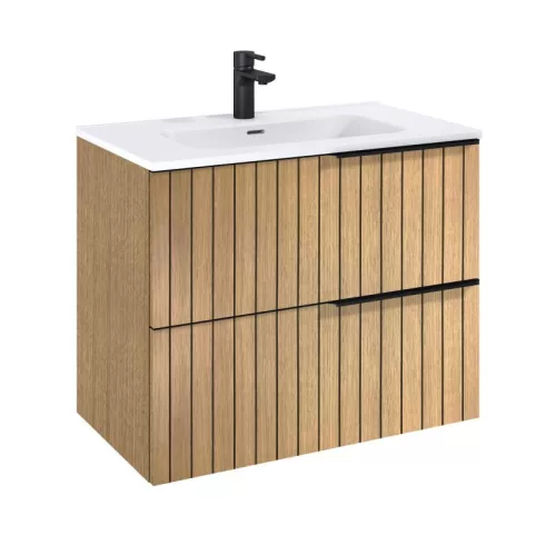 AREZZO design MONTEREY 80 cm-es alsószekrény 2 fiókkal természetes fa színben, szifonkivágással