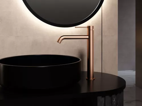 AREZZO design NOVA magasított mosdócsaptelep, szálcsiszolt rozé arany