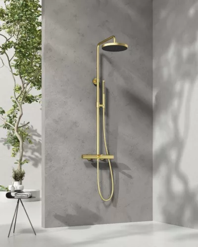 AREZZO design ELEGANT 3 funkciós termosztatikus zuhanyrendszer, szálcsiszolt arany