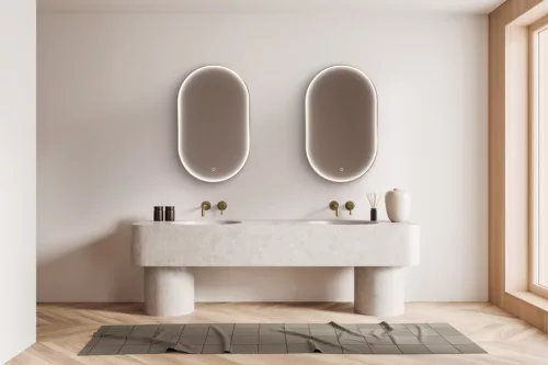 AREZZO design FRAME OVAL LED tükör, szálcsiszolt arany