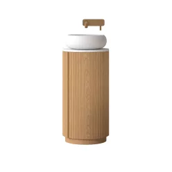   AREZZO design SORAYA 40 cm-es kerek, álló alsószekrény, fehér mosdópulttal, 1 ajtó, tölgy