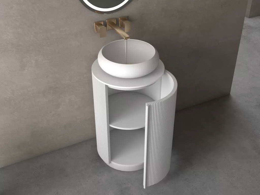 SORAYA 40 cm – Mobilier de baie rotund, cu blat alb, 1 ușă, alb mat [3]