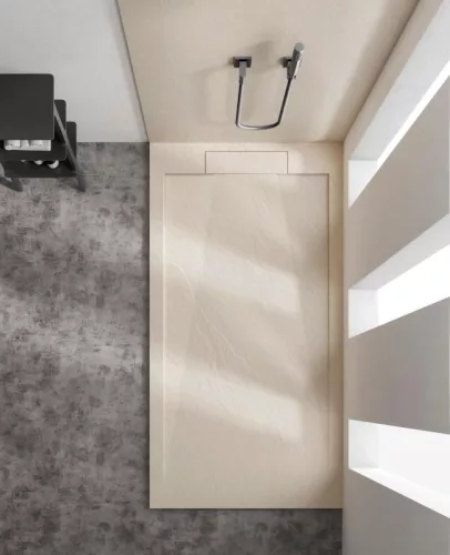 AREZZO design STONE pala hatású öntött márvány zuhanytálca, 120x90 cm-es, beige (2 doboz)